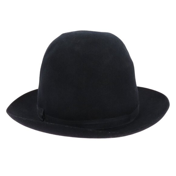 VTG Burberrys Womens Medium M Dark Navy Blue Bowler Derby Hat Made in England - Picture 1 of 12